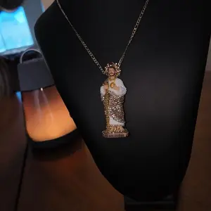 Custom Made 3.5 Inch Saint Jude Statue with 24 Inches Figaro Necklace Detailed Gold Silver Accents Ornament for Home Decor Gold Plated Amulet Exquisite Jewelry Gift