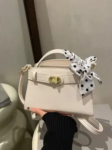 Women's New Fashion Solid Color Handbag, Casual Shoulder Crossbody Bag with Scarf Decoration and Metal Buckle, Daily Commute Shopping Travel Use, Everyday Crossbody Bag, Casual Crossbody Bags, Fashionable Crossbody Bag
