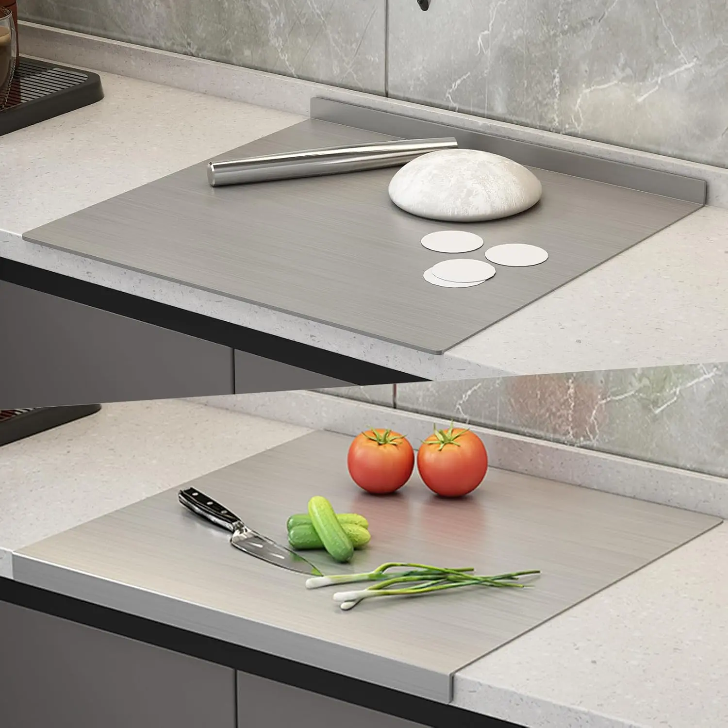 Stainless Steel Chopping Board - Durable Thick SS, Anti-slip Edge, Compact Practical, Food-safe, for Any Household Kitchen Tasks with Knives, l(40*60) Kitchen Gadget