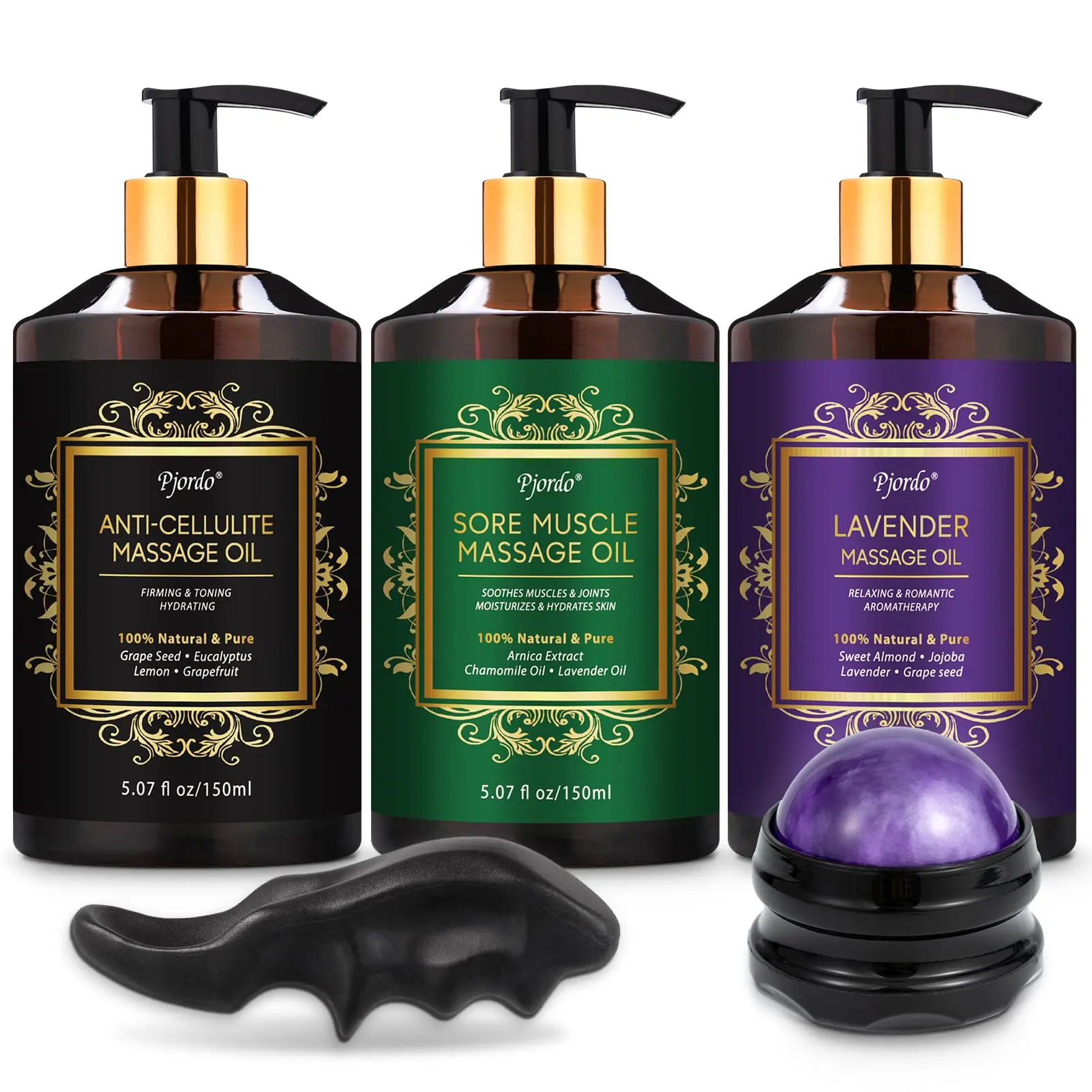 Pjordo-3 Pack Massage Oil for Relaxation -100% Natural & Organic Ingredients - Body Care & Skin Care