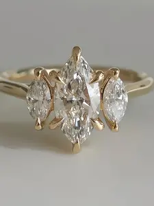 Women's Vintage Horse Eye Zircon Elegant Water Drop Plated 18k Gold Wedding Ring, Fashionable Delicate Engagement Jewelry, Marquise Engagement Ring, Marquise Cut Ring