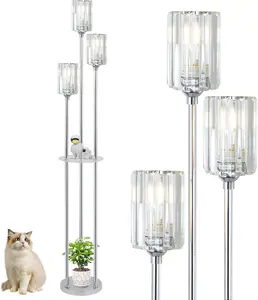 Crystal Floor Lamps for Living Room, Modern Floor Lamp with Shelves, 3-Lights Standing Lamp with Crystal Shade, On/Off Foot Switch, Silver Corner Floor Lamp for Bedroom Living Room Office(66")