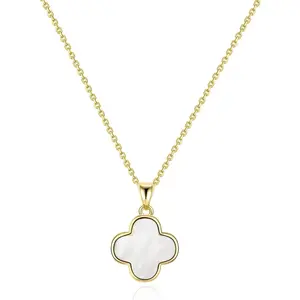 2 Side Four Leaf Clover for Women| Mother of Pearl Clover Pendant| Gold Plated Clover 14K Gold Plated Jewelry Gifts