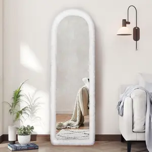 Solid Color Fluffy Full Length Mirror Cover, Soft Non-slip Mirror Decorating Cover, Home Decor Mirror Cover for Living Room Bedroom Closet, White Decoration, Full Body Mirror, Mirror Accessory