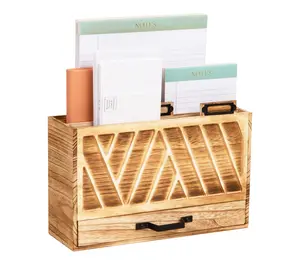 Mind Reader Natural Wood Desktop Mail Organizer with Drawer