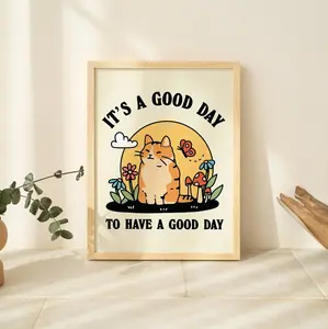 Colorful Cat Wall Print, Retro Maximalist Nursery Decor, Classroom Digital Download Print, Positive Quote, Printable Art, Downloadable Print, Unframed