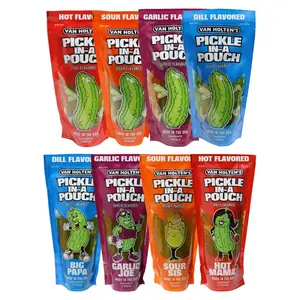 Van Holten's Pickle-In-A-Pouch Sampler - 8 Pack - Hot Sour Garlic Flavors - Gluten-Free Kosher Fat-Free Low Calorie Low Carb - Made in USA Pickled Snacks Salt