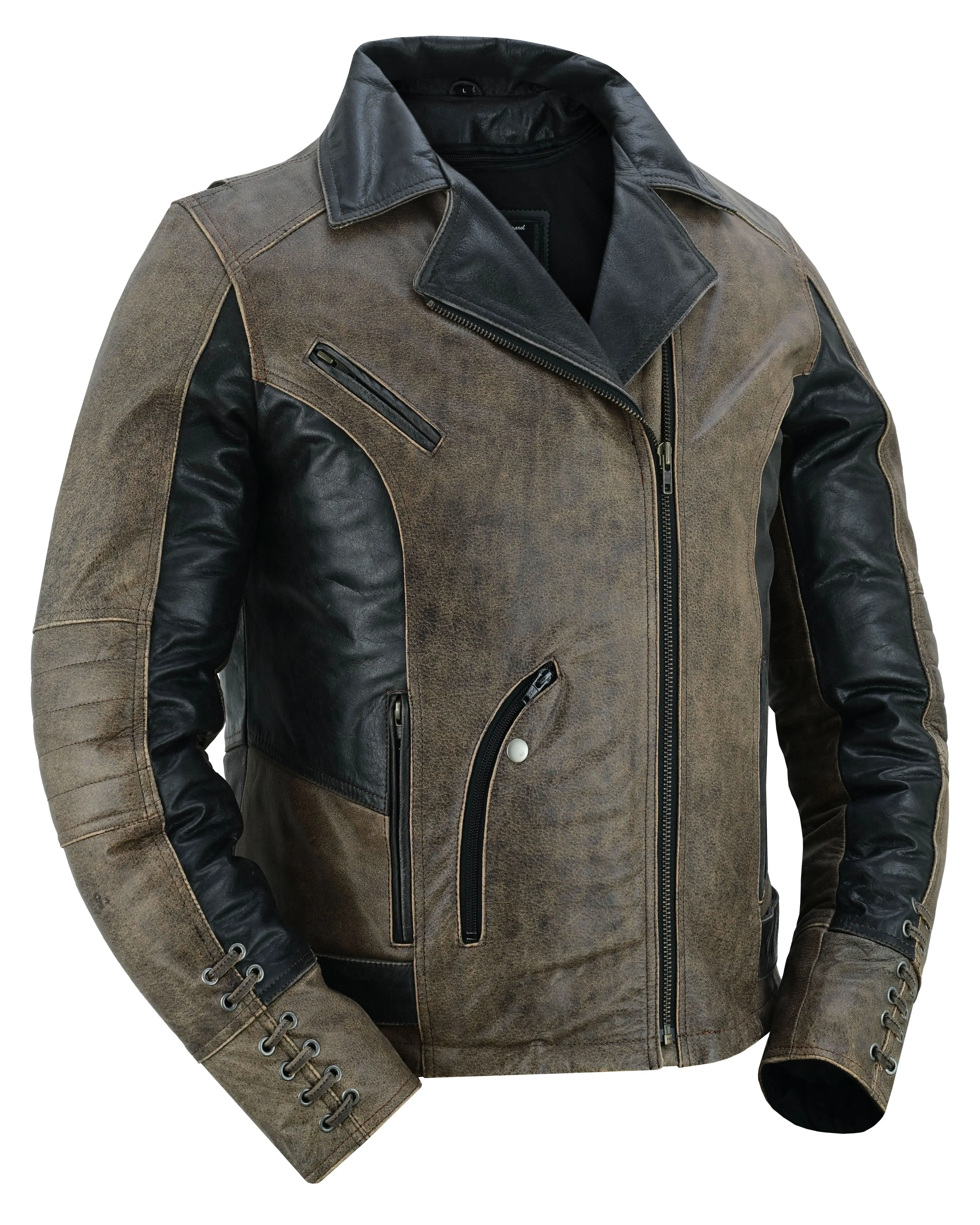 RENEGADE CLASSICS Women's Fitted Leather Motorcycle Jacket, 2-Tone Cowhide Style Outerwear with Vented Mesh, Zip-Out Liner & Zipper Pockets, Soft, Interior Pocket With Wire Feed, Biker