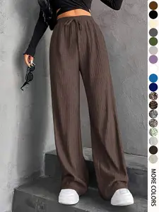 Women's Textured Tie Front Elastic Waist Straight Leg Pants, Casual Comfy Trousers for Daily Wear, Ladies Bottoms for All Seasons