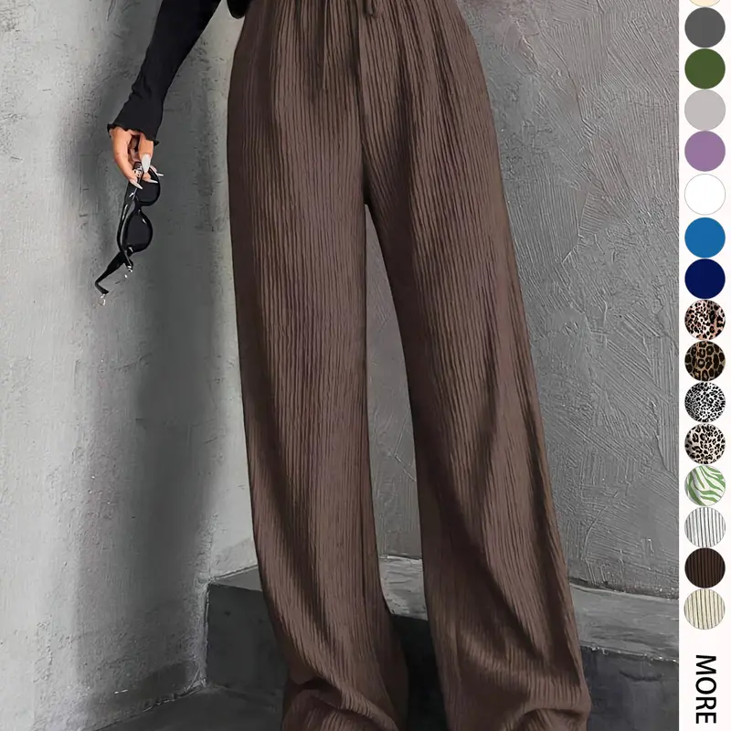 Women's Textured Tie Front Elastic Waist Straight Leg Fit Pants, Casual Comfy Everyday Trousers for Daily Wear, Ladies Casual Fashion Bottoms for All Seasons