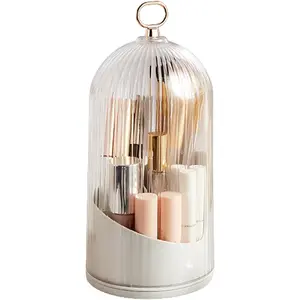 Rotate Toothbrush Holder with Cover, Transparent PC Cosmetic Makeup Organizer, Countertop, Dustproof Box for Toothbrush, Toothpaste & Toiletries