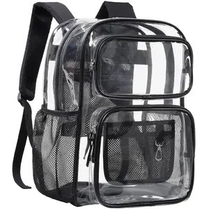 17 inch Clear Backpack for School - Heavy Duty Transparent Bookbag with Front Pockets | School Approved, Fits 16" Laptop Organized Daypack