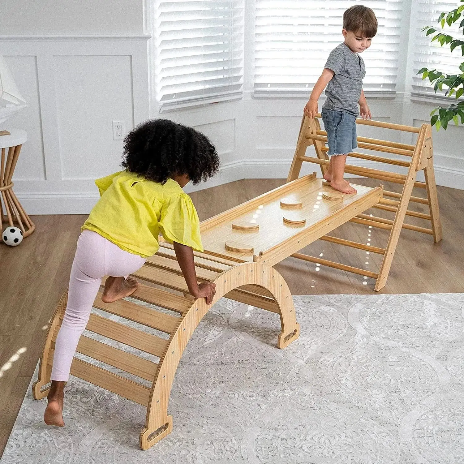 Avenlur Hazel Pikler Triangle Ladder & Rocker Set for Toddlers 4-6 Years Montessori Inspired Climbing Structure Eco Friendly BPA Free Safe Foldable Design