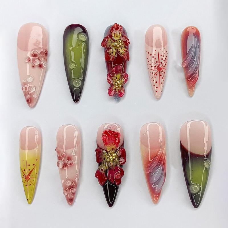 Undersea Cartoon Press On Nails | 3D Jellyfish & Starfish Nail Set | Ocean Friends Blue Nails | Handmade Aquatic Press Ons