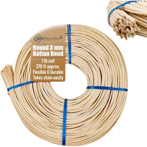 3 mm Round Rattan Reed - 1 Pound Coil - Basket Weaving, Wicker Furniture Making and Wicker Repair Supplies - UA-300RR
