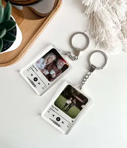 Personalized Photo Picture Keychain, Christmas Gifts, Anniversary Keychain, Couple Gift, Music Album Cover Scan/Play Favorite Song On Phone