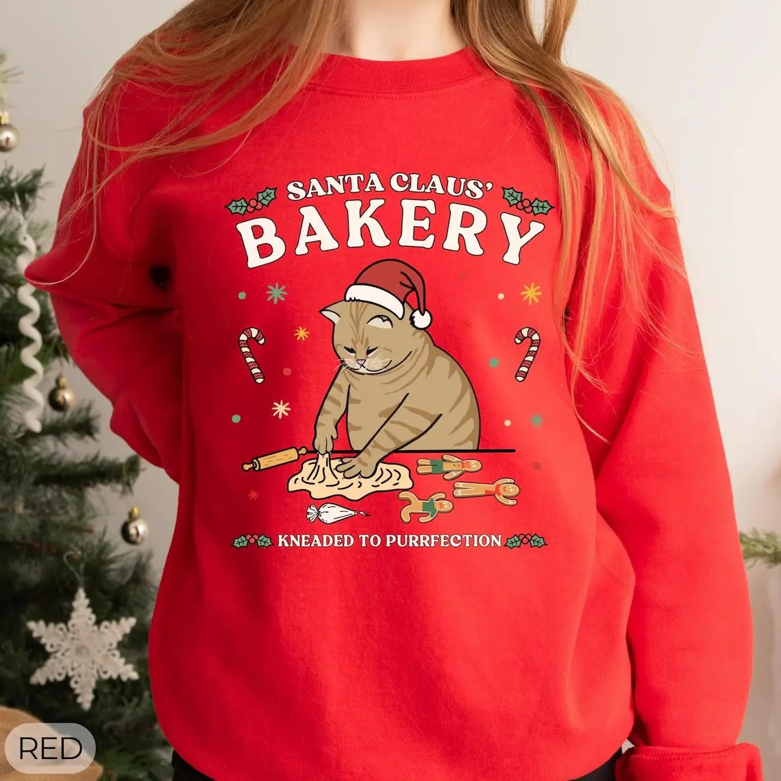 Ugly Christmas Cat Sweater, Santa Claus Bakery, Funny Xmas Gift, Cat Owner Gift, Cat Sweatshirt, Cat Mom, Cat Dad, Cat Gifts, Christmas Gift