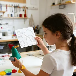 A sewing template for a little penguin in a red hat with 4 sewing outline circles, a pre-cut template for patchwork lovers