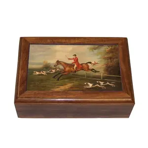 Equestrian Hunt & Hounds Framed Wood Box