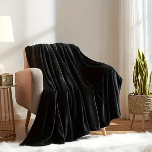 Lodge Style Flannel Flannel Bed Blanket Soft Comfortable All-Season Polyester Machine Washable No-Shed Durable Edges – Versatile Solid Color for Various Occasions-280GSM