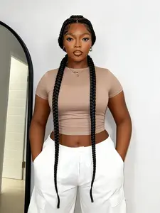 48 Inch Extra Long 2 Cornrow Braided Wig, Full Lace Front Stitch Braided Wig with Baby Hair, Glueless Dutch Braided Wig for Women