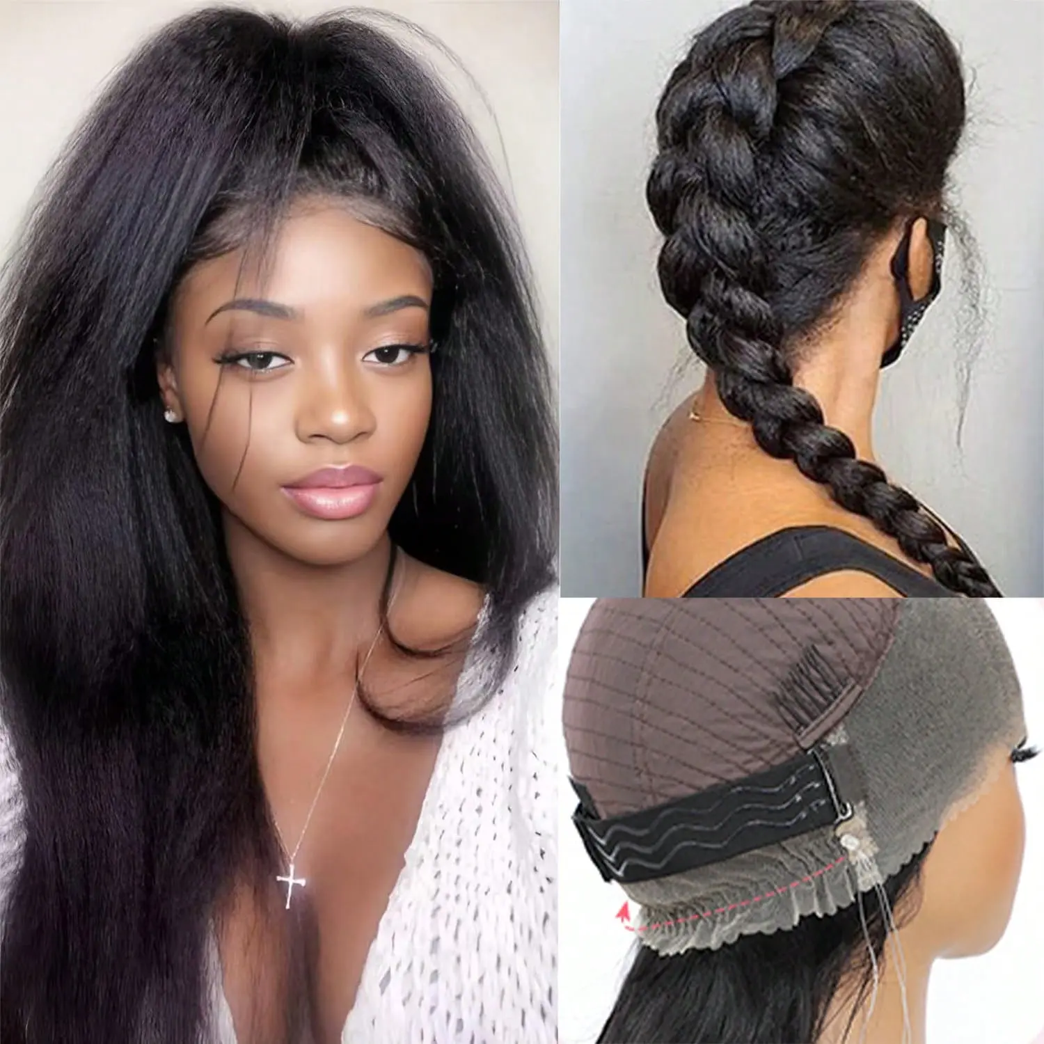 Kinky Straight 360 Pre Cut Glueless Wigs Human Hair Pre Plucked 360 Hd Transparent Lace Front Wigs Human Hair No Glueyaki Straight Wigs For Women Pre Cut Pre Plucked 3S Ready To Wear For Beginners SummerVibes