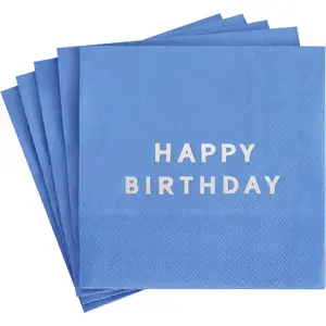 52 Pack Silver Foil Happy Birthday Cocktail Napkins - Birthday Party Dinner Hand Napkin for Party Supplies Decorations Table Decor for women man(5" Folded 3 Ply-Navy Blue)