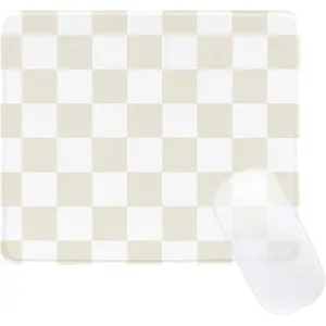 Cute Beige White  Pad,Retro Checkered  Mousepad,Square Aesthetic Plaid  Grid  Mat Design, Non-Slip Rubber Base Computer Funny Boho Small  Pads