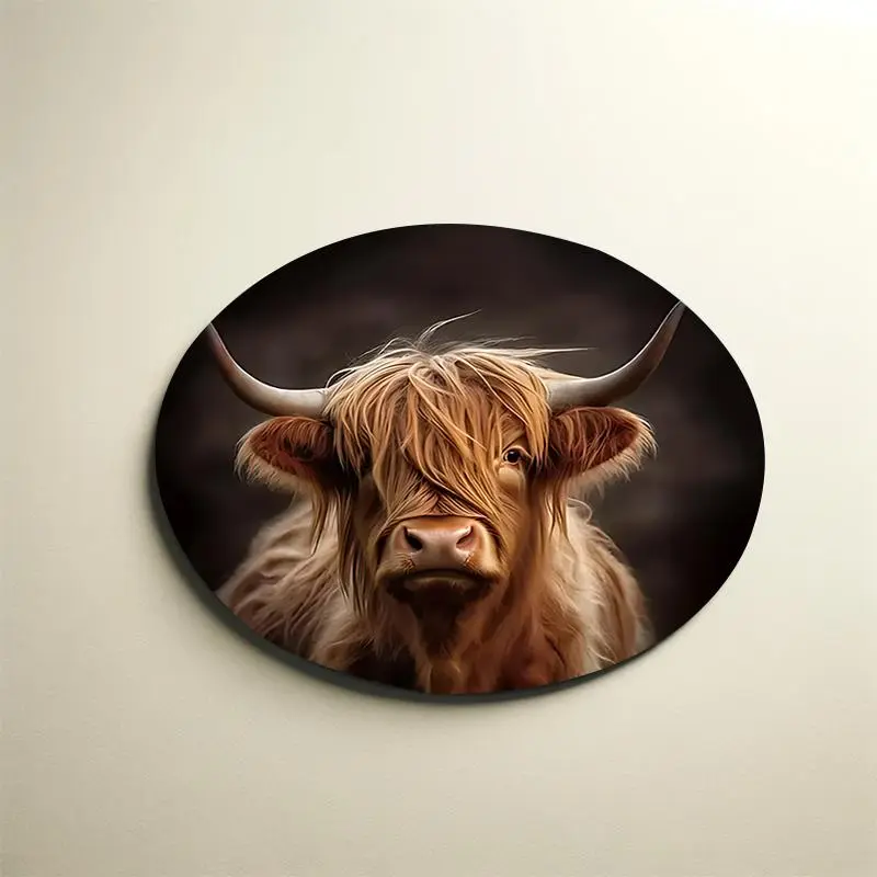 Rustic Cow Pattern Round Mouse Pad, Office Desk Accessories, Non-slip Rubber Base Stitched Edge Desk Pad for Desk Laptop Desktop