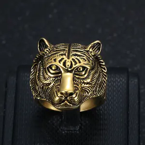 Retro Vintage Stainless Steel Punk Style Ring - Tiger Head Animal Motif, Hip-Hop Vibe Statement Accessory, Trendy Costume Jewelry for Men, Rock & Party Fashion, Sizes 7-15,summerwins