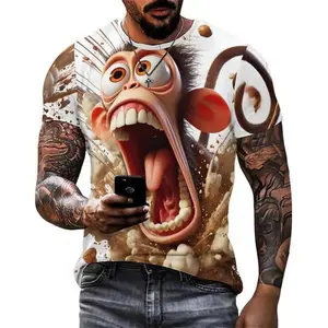 New Style Men's Blac T-Shirt with Funny 3D Monkey Print - Casual & Comfortable Short-Sleeve,  Perfect Gift for Easter,Christmas & Birthdays Fashion Menswear Fashion graphic tee graphic t-shirts shirts men y2k  outfits  men Stylish Top