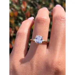 14K Gold 1.00 Carat Cushion Lab Grown Diamond Solitaire Engagement Ring