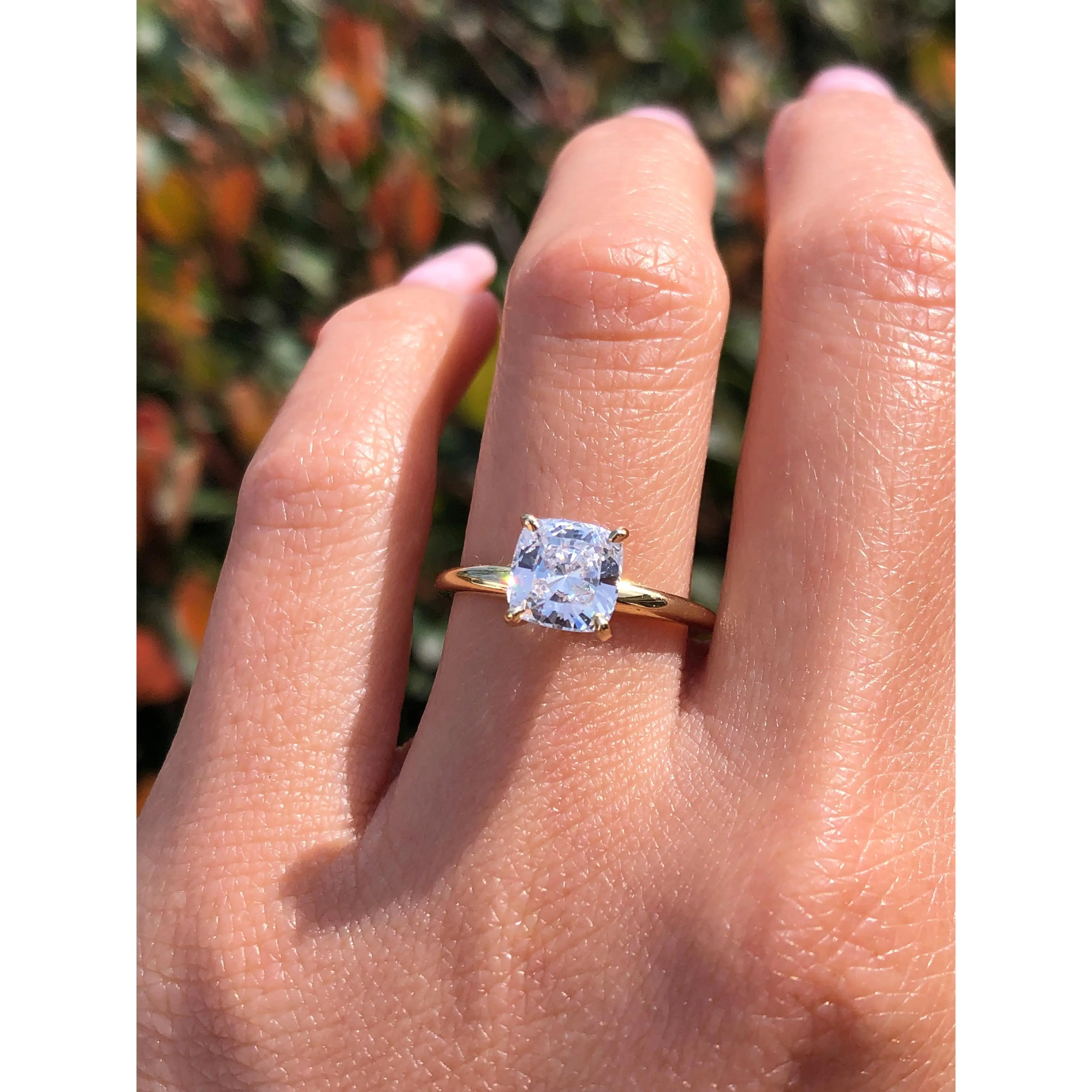 14K Gold 1.00 Carat Cushion Lab Grown Diamond Solitaire Engagement Ring