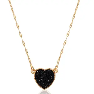 Humble Chic NY Heart Pendant Necklace for Women with Sparkly Simulated Druzy Stone - Gold, Silver, or Rose Gold Tone Chain - 16" with 3" Extender