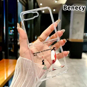 Divine Companion Walk Pattern Transparent Phone Case for Z Flip 7/6/5/4, Folding Design with Central Axis Protection and Full Lens Coverage