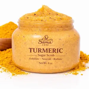 Turmeric Sugar Scrub Exfoliate Nourish Radiate Glowing Skin in Minute 8 oz-Sama Luxe