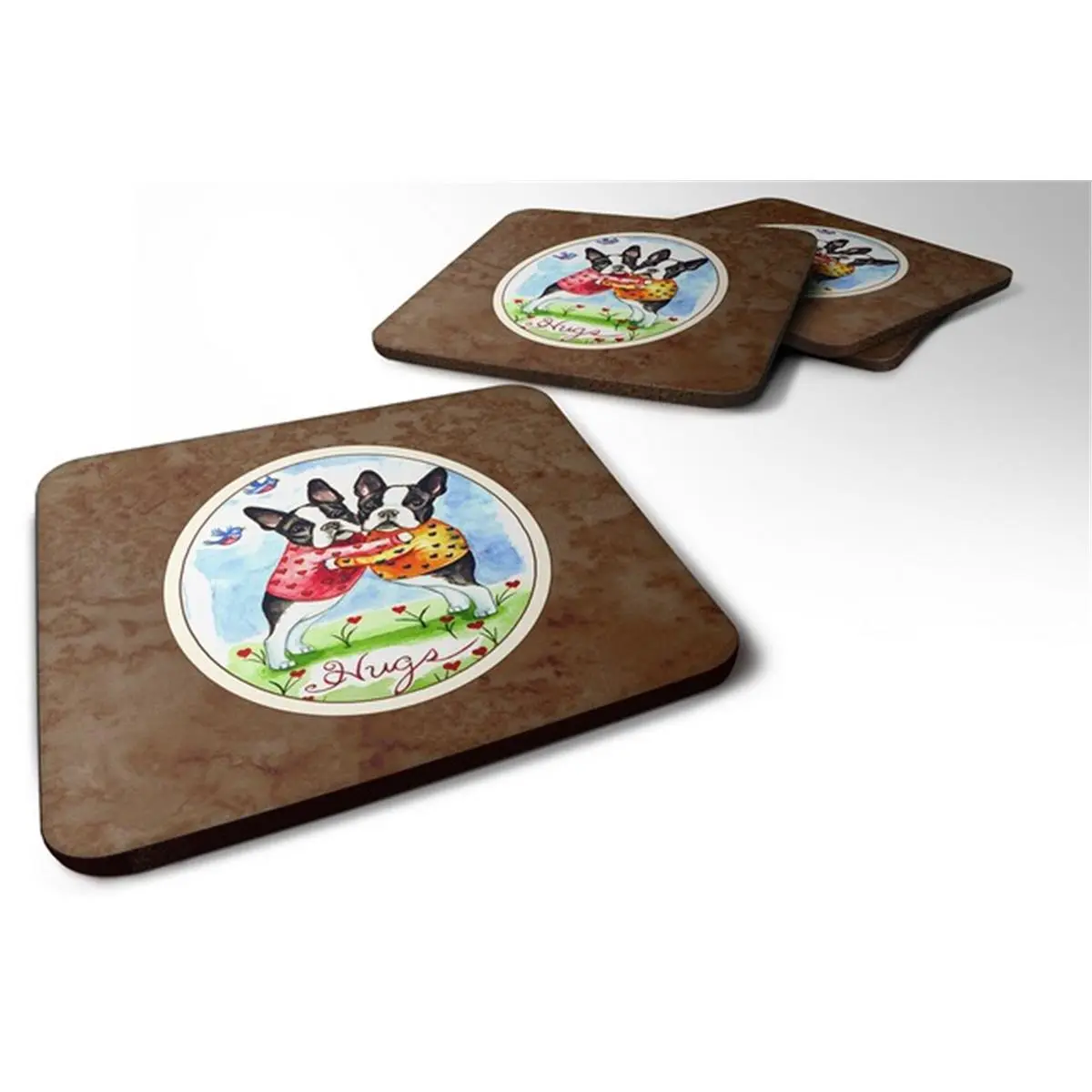 Hugs Boston Terrier Foam Coaster, Set of 4