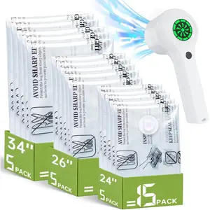 Vacuum Storage Bag with Rechargeable Cordless Pump, 15 Pack Vacuum Seal Space Saver Bags for Clothing Clothes Travel