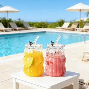 High borosilicate glass cup with lid and straw, suitable for iced coffee, juice, milk, latte, etc., perfect for home, parties, school, bars, and offices, and also makes an excellent gift for someone special