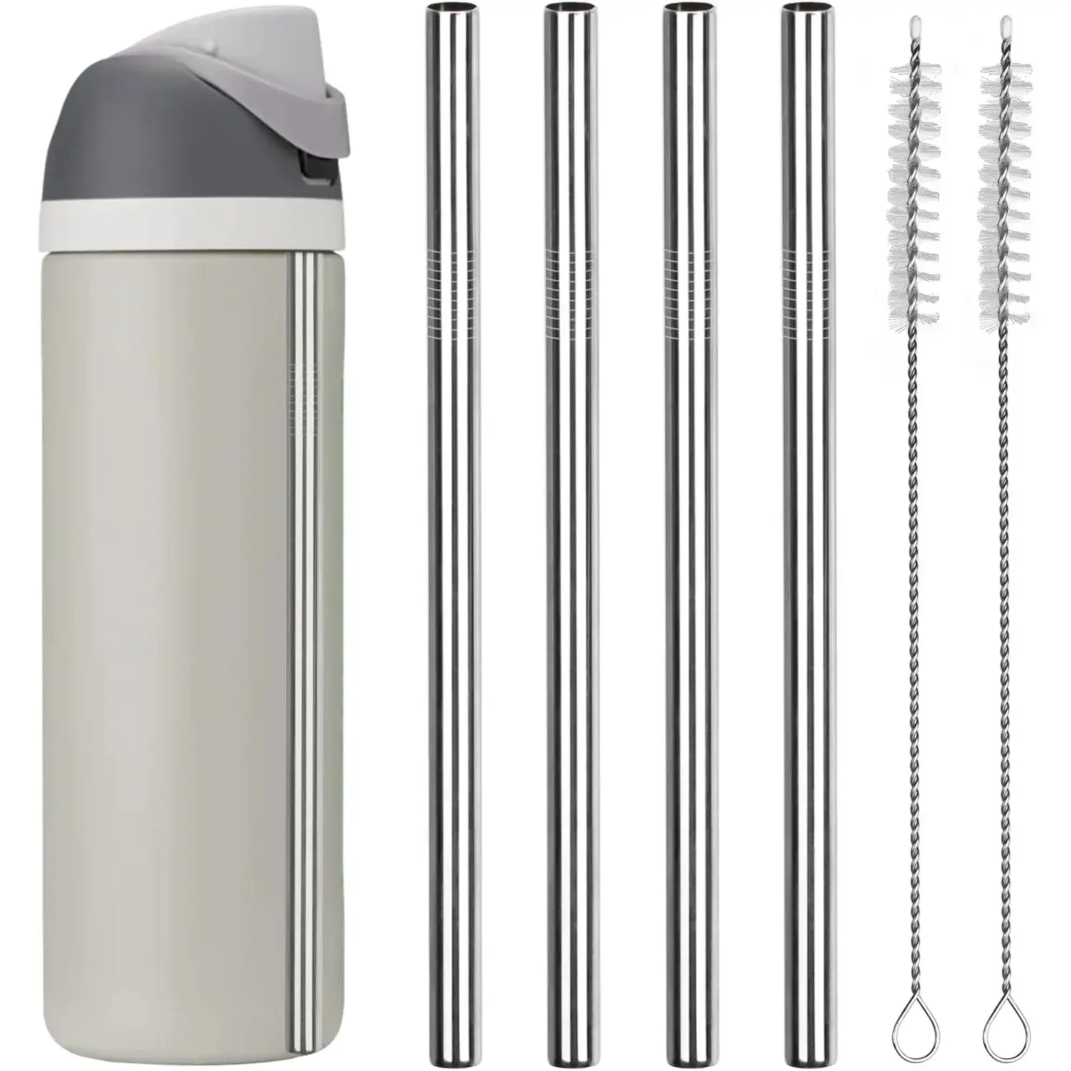 Reusable Stainless Steel Straws for Owala 24 oz-32 oz Water Bottles, 4 PCS Metal Replacement Straws with 2 Cleaning Brushes, Kitchen & Bar Utensils Drinkware Accessory, Straw