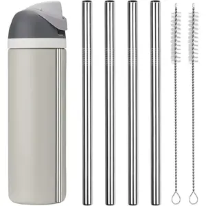 Metal Replacement Straws for Owala Water Bottle 24 oz 32 oz, With 2 Cleaning Brush, Reusable Stainless Steel Straws Compatible With Owala Water Bottle-4 PCS Drinkware