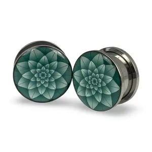 Green Lotus Flower Picture Plugs gauges pair body jewelry