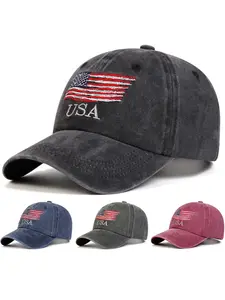 Unisex Usa Flag Washable Baseball Cap, Adjustable Sun Protection Casual Hat for Spring & Fall, Outdoor Travel Beach Vacation