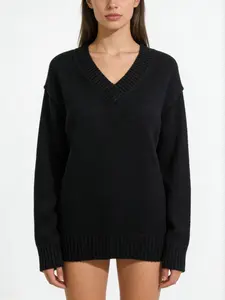 Women's Loose Fit V Neck Knitted Sweater, Multi-Color Casual Fashion Top, Comfortable and Stylish Pullover for Daily Wear