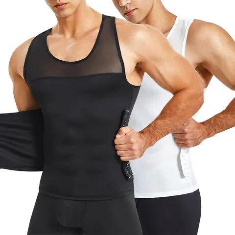 CATTIBOR Men's Compression Vest - Mesh Shapewear Tank Top with Waist Cincher, Tummy Control Compression Shirts for Running, Gym Workouts