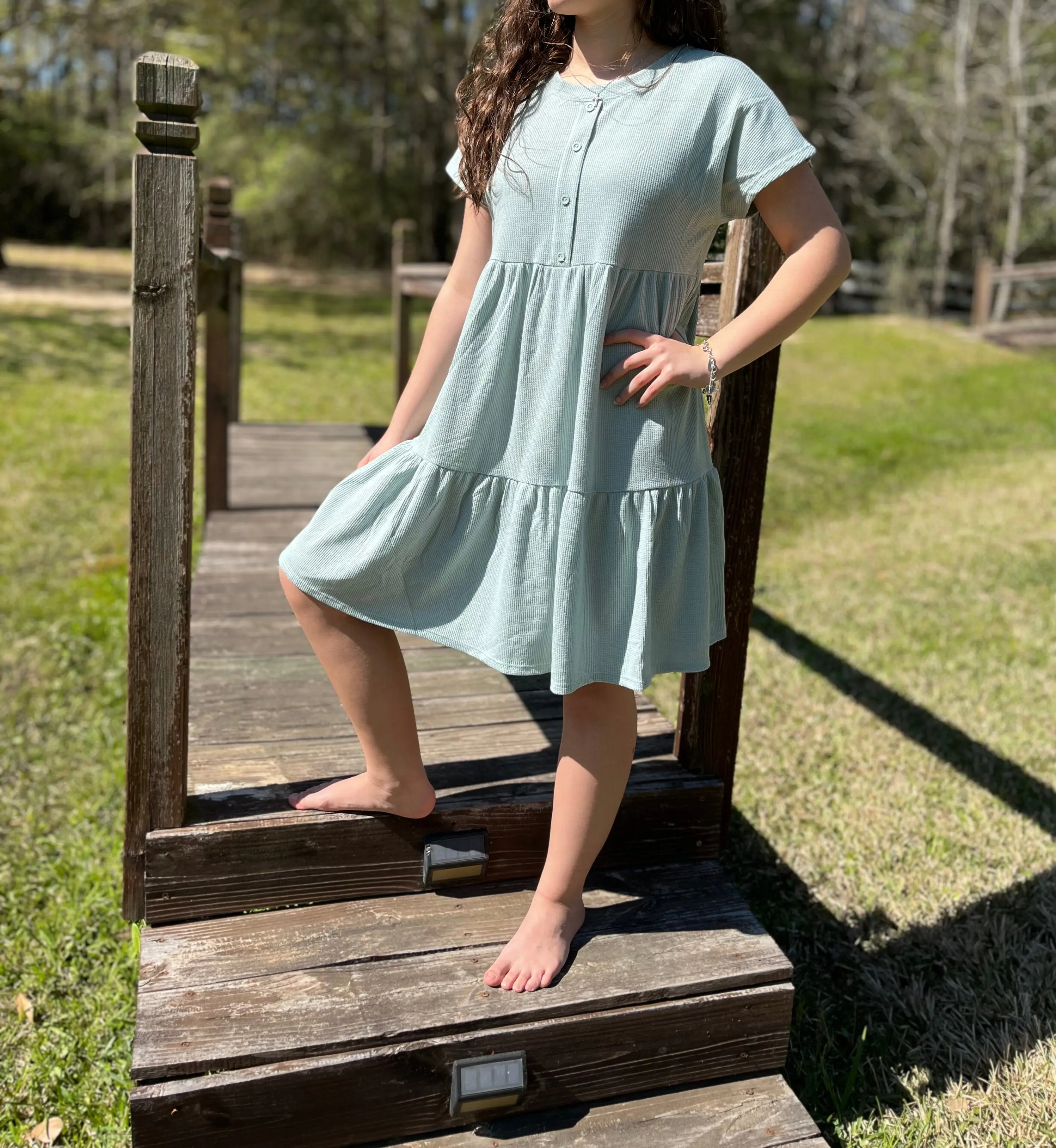 Teen Collection Sage Textured Tiered Dress - Sage Green, Short Sleeve,  Casual & Beachwear, Comfortable for Teens - TikTok Shop