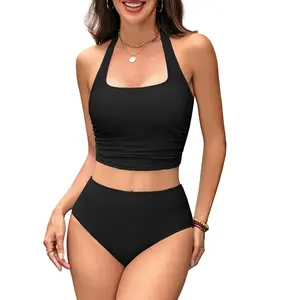 BMJL Bikini Sets for Women High Waisted Tummy Control Swimming Suit Flattering Ribbed Halter Full Coverage Swimsuit#TikTokShopHolidayHaul