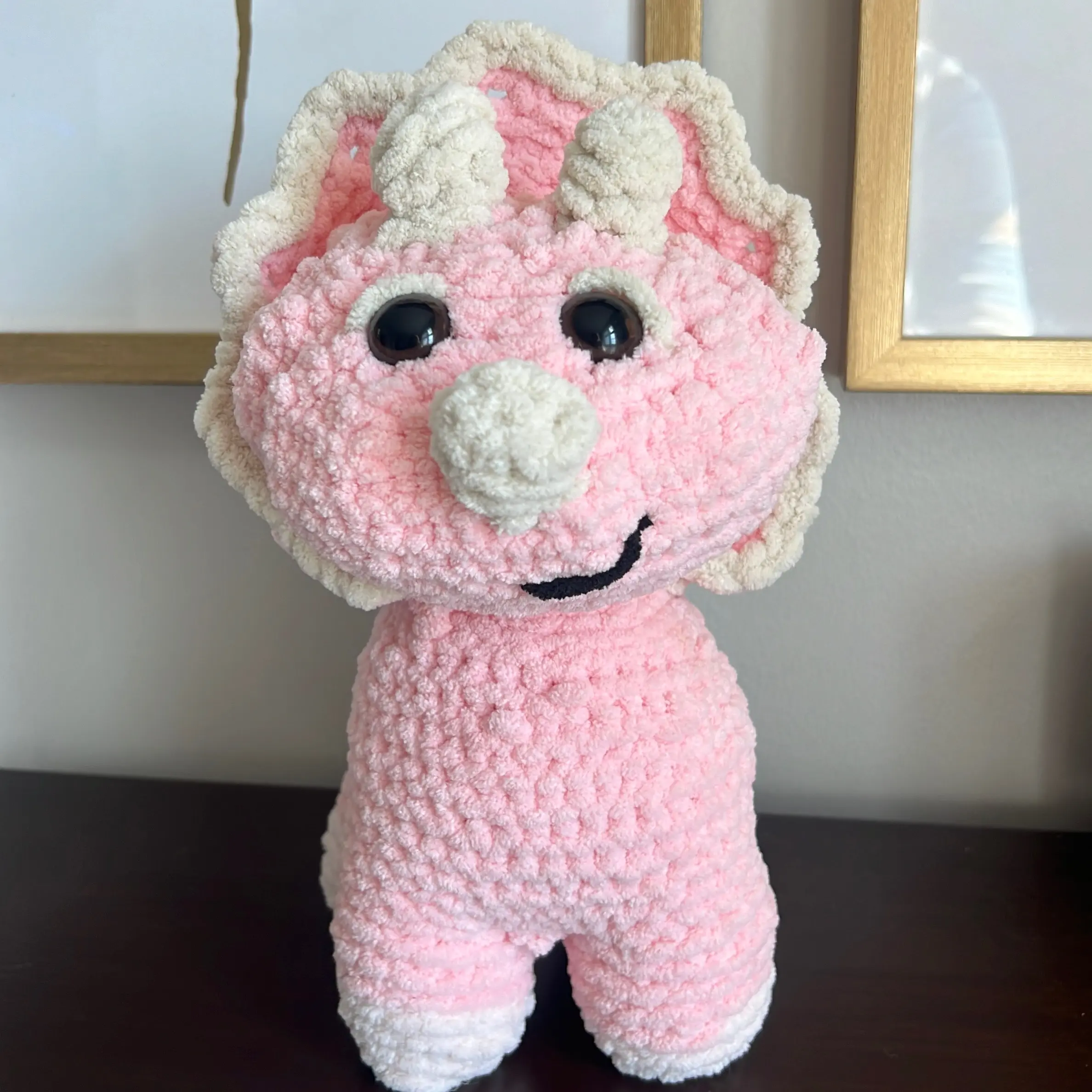 Pink Triceratops crochet plushie