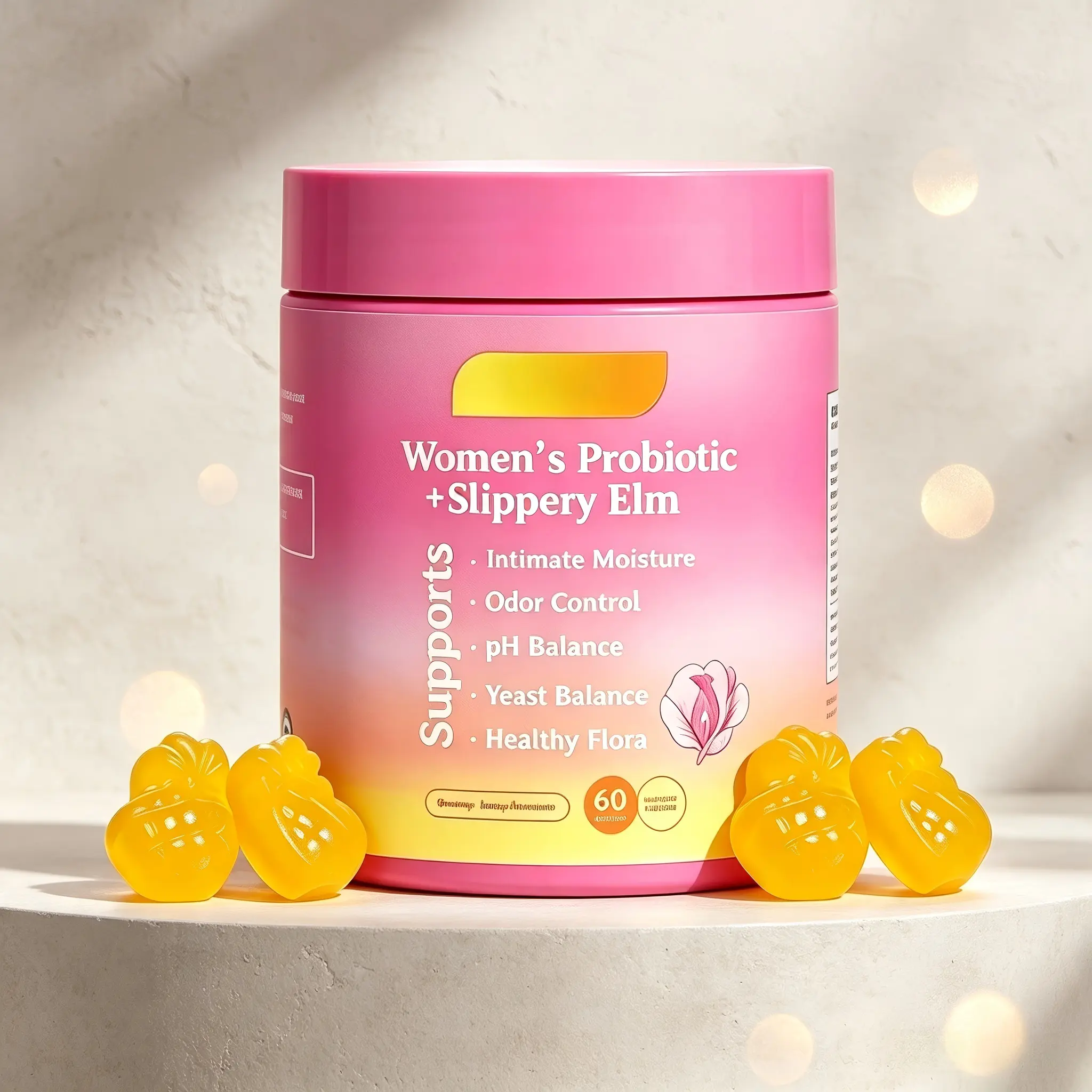 Her Juicy Feminine Probiotics Gummies- All in One Solution with Slippery Elm and Prebiotics&Lactobacillus Probiotic Blend for Women's pH Balance and Dryness - Hawaiian Pineapple Gummies 60 Counts