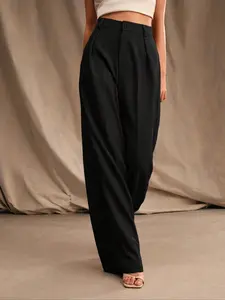 Women's High Waist Wide Leg Pants, Casual Style Loose Fit, Woven Fabric Moderate Thickening, All Season Wearable, Casual Chic Trousers